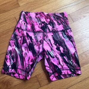 lululemon athletica Pink and Black Patterned Bike Shorts